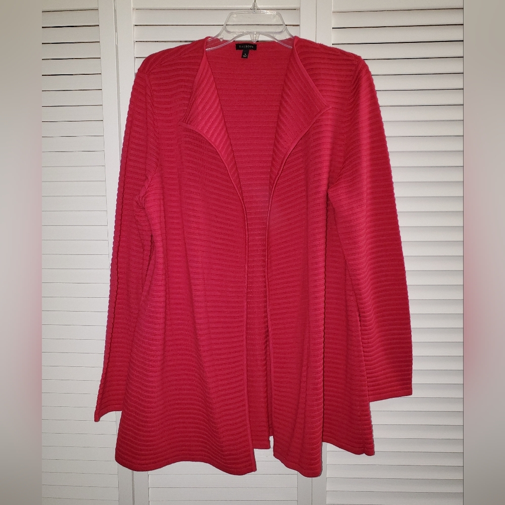 Talbots Vibrant Cotal Red Cardigan Sweater Size L
